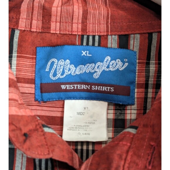 Wrangler Size XL Western Shirt Vintage Red Plaid Mens Snap LS Extra Large White - Picture 3 of 6